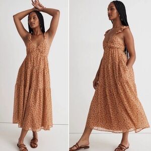 Madewell Boho Georgette Floral Georgette Ruffle-Sleeve Daisy Meadow Tiered Dress